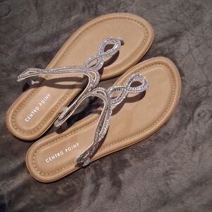 Centro Point Women's Braided T-Strap Thong Slip-On Sandals, Silver Tan Size 10